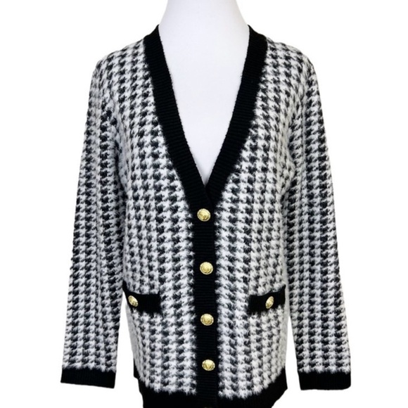 TAHARI | Eyelash Houndstooth Sweater X-Large Black White - Picture 1 of 9